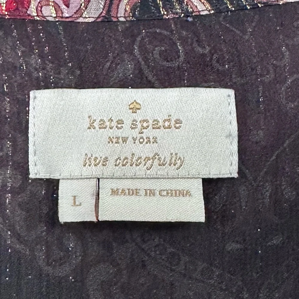 Kate Spade Medallion Metallic Silk Patterned Blouse Size Large